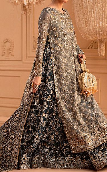 Aik Grey Net Suit | Pakistani Embroidered Chiffon Dresses USA- Image 2
