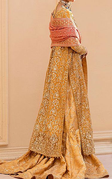 Aik Mustard Net Suit | Pakistani Embroidered Chiffon Dresses USA- Image 2