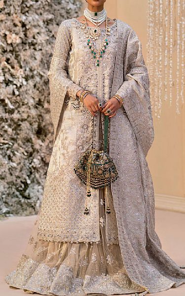 Aik Off-white Zari Suit | Pakistani Embroidered Chiffon Dresses USA- Image 1