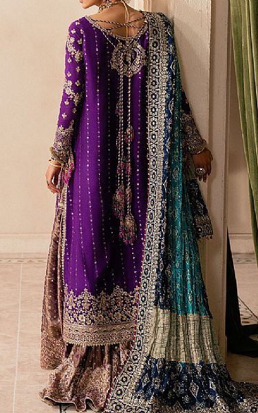 Aik Indigo Silk Suit | Pakistani Embroidered Chiffon Dresses USA- Image 2