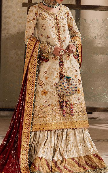 Aik Off-white Chiffon Suit | Pakistani Embroidered Chiffon Dresses USA- Image 1