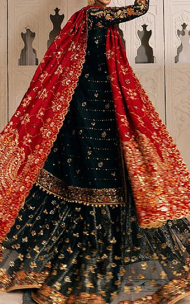 Aik Golden/Navy Silk Suit | Pakistani Embroidered Chiffon Dresses USA- Image 2