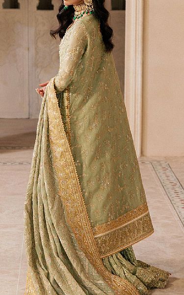 Aik Light Green Zari Net Suit | Pakistani Embroidered Chiffon Dresses USA- Image 2
