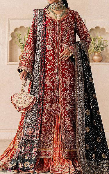 Aik Maroon Silk Suit | Pakistani Embroidered Chiffon Dresses USA- Image 1