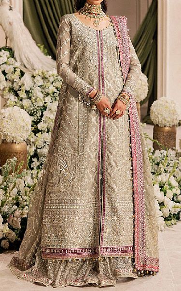 Aik Ivory/Silver Net Suit | Pakistani Embroidered Chiffon Dresses USA- Image 1