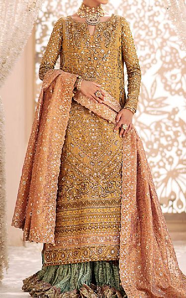 Aik Golden Kundan Zari Suit | Pakistani Embroidered Chiffon Dresses USA- Image 1
