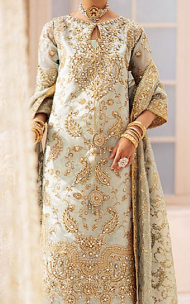 Aik Turquoise Tissue Suit | Pakistani Embroidered Chiffon Dresses USA- Image 1