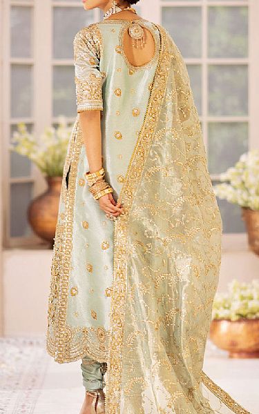 Aik Turquoise Tissue Suit | Pakistani Embroidered Chiffon Dresses USA- Image 2