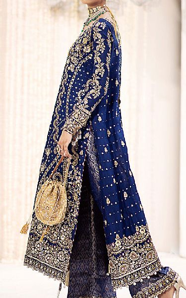 Aik Blue Silk Suit | Pakistani Embroidered Chiffon Dresses USA- Image 2