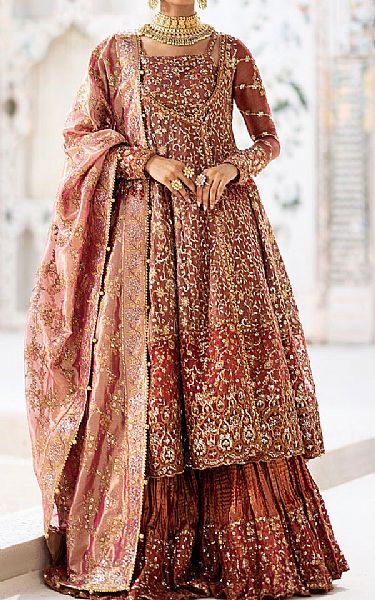 Aik Tea Pink Net Suit | Pakistani Embroidered Chiffon Dresses USA- Image 1