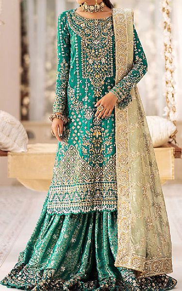 Aik Teal Chiffon Suit | Pakistani Embroidered Chiffon Dresses USA- Image 1