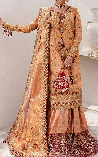 Aik Peach Tissue Suit | Pakistani Embroidered Chiffon Dresses USA- Image 1