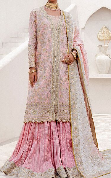 Aik Pink Silk Suit | Pakistani Embroidered Chiffon Dresses USA- Image 1