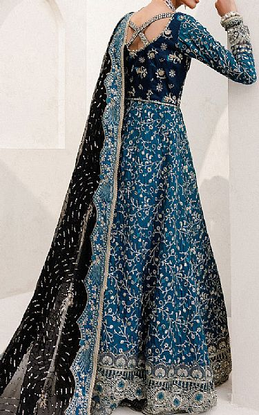 Aik Blue Net Suit | Pakistani Embroidered Chiffon Dresses USA- Image 2