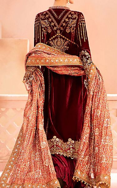Aik Maroon Velvet Suit | Pakistani Winter Dresses- Image 2