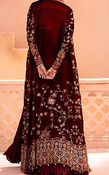 Aik Maroon Velvet Suit | Pakistani Winter Dresses- Image 2