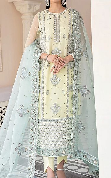Akbar Aslam Cream Organza Suit | Pakistani Embroidered Chiffon Dresses- Image 1