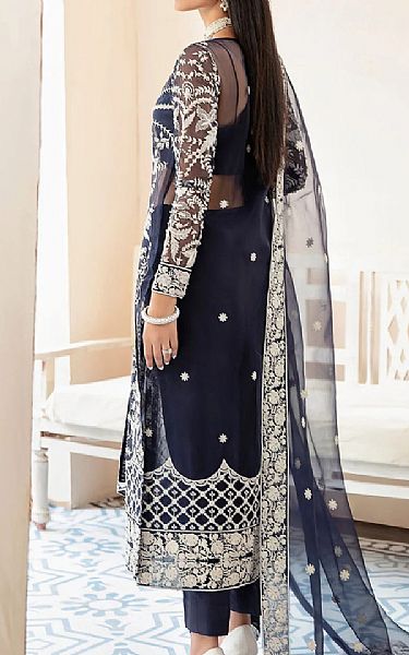Akbar Aslam Navy Blue Organza Suit | Pakistani Embroidered Chiffon Dresses- Image 2