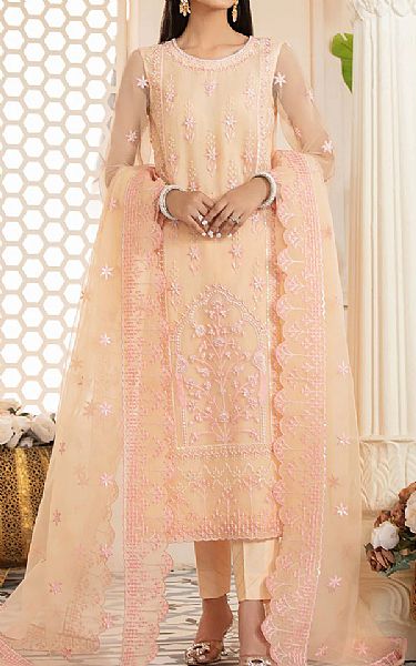 Akbar Aslam Peach Organza Suit | Pakistani Embroidered Chiffon Dresses- Image 1