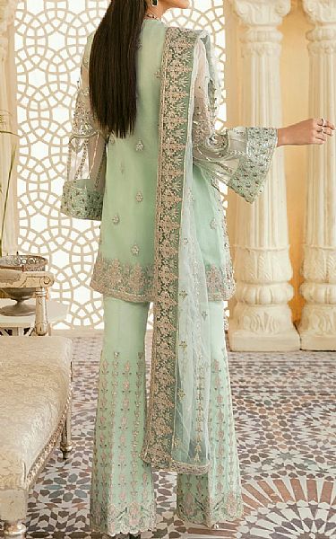 Akbar Aslam Mint Green Organza Suit | Pakistani Embroidered Chiffon Dresses- Image 2