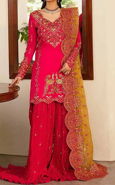Akbar Aslam Pink Chiffon Suit | Pakistani Embroidered Chiffon Dresses- Image 1