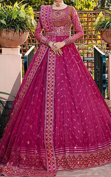 Akbar Aslam Berry Net Suit | Pakistani Embroidered Chiffon Dresses- Image 1
