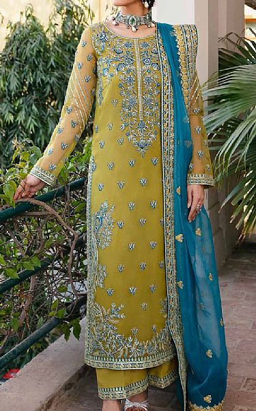 Akbar Aslam Apple Green Chiffon Suit | Pakistani Embroidered Chiffon Dresses- Image 1