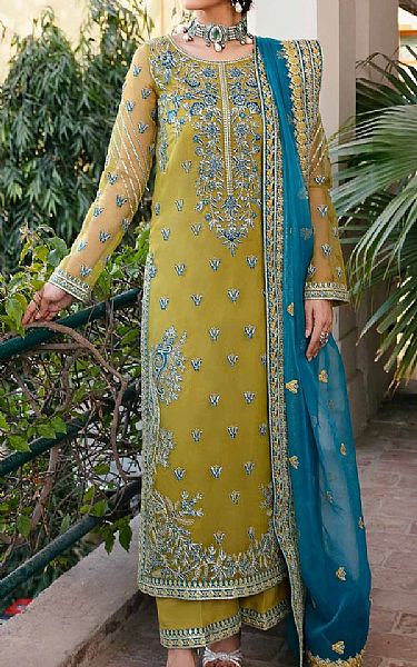 Akbar Aslam Apple Green Chiffon Suit | Pakistani Embroidered Chiffon Dresses USA- Image 1