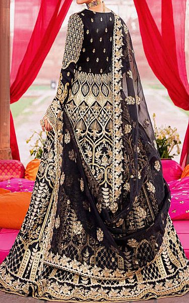 Akbar Aslam Black/Golden Net Suit | Pakistani Embroidered Chiffon Dresses- Image 2