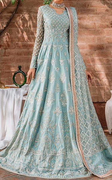 Akbar Aslam Cadet Grey Net Suit | Pakistani Embroidered Chiffon Dresses- Image 1