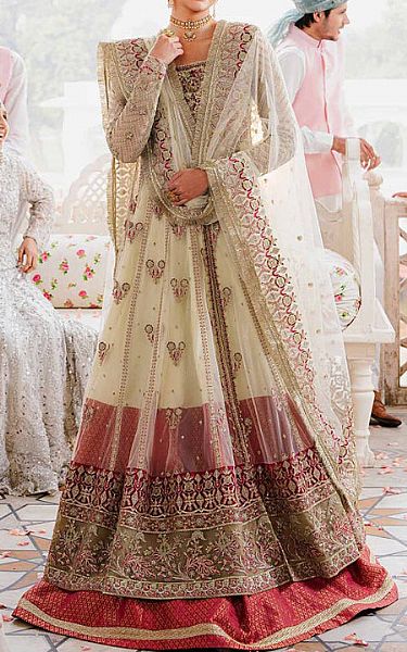 Akbar Aslam Ivory Net Suit | Pakistani Embroidered Chiffon Dresses USA- Image 1