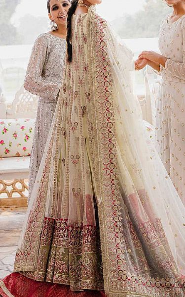 Akbar Aslam Ivory Net Suit | Pakistani Embroidered Chiffon Dresses USA- Image 2