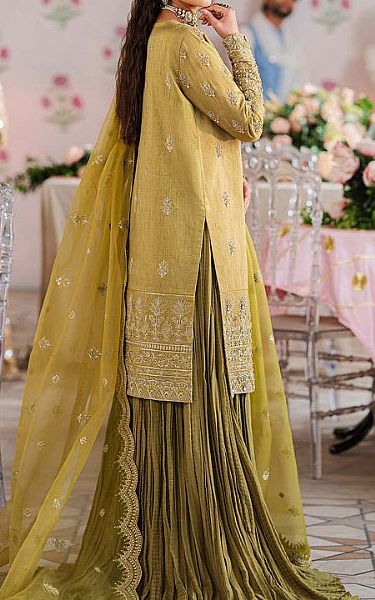 Akbar Aslam Olive Green Chiffon Suit | Pakistani Embroidered Chiffon Dresses USA- Image 2