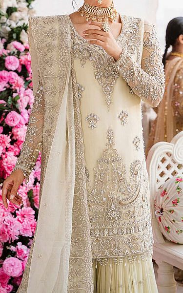 Akbar Aslam Off-white Chiffon Suit | Pakistani Embroidered Chiffon Dresses- Image 2
