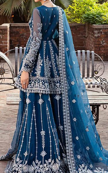 Akbar Aslam Navy Blue Organza Suit | Pakistani Embroidered Chiffon Dresses- Image 2