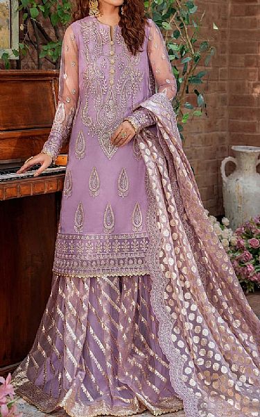 Akbar Aslam Lavender Net Suit | Pakistani Embroidered Chiffon Dresses- Image 1