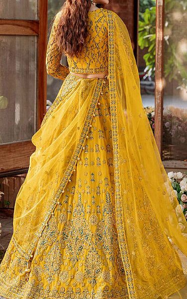 Akbar Aslam Mustard Net Suit | Pakistani Embroidered Chiffon Dresses USA- Image 2