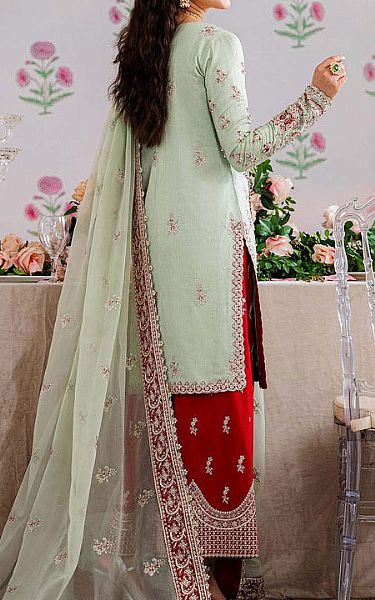 Akbar Aslam Pistachio Green Raw Silk Suit | Pakistani Embroidered Chiffon Dresses- Image 2