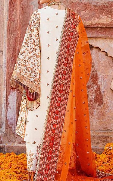 Akbar Aslam Off-white/Orange Chiffon Suit | Pakistani Embroidered Chiffon Dresses- Image 2