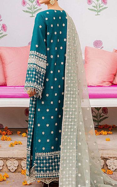 Akbar Aslam Teal Chiffon Suit | Pakistani Embroidered Chiffon Dresses- Image 2