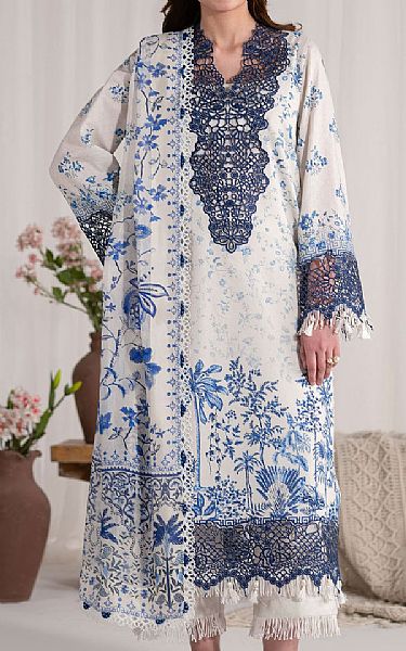 Akbar Aslam White/Blue Lawn Suit | Pakistani Lawn Dress in USA- Image 1