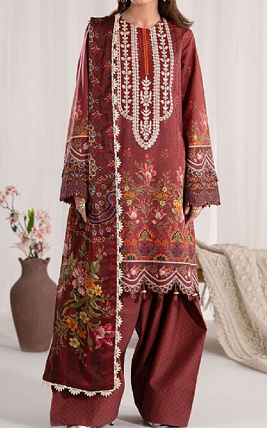 Akbar Aslam Auburn Red Lawn Suit | Pakistani Lawn Dress in USA- Image 1