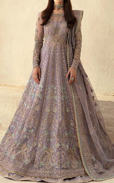 Akbar Aslam Lilac Organza Suit | Pakistani Embroidered Chiffon Dresses USA- Image 1