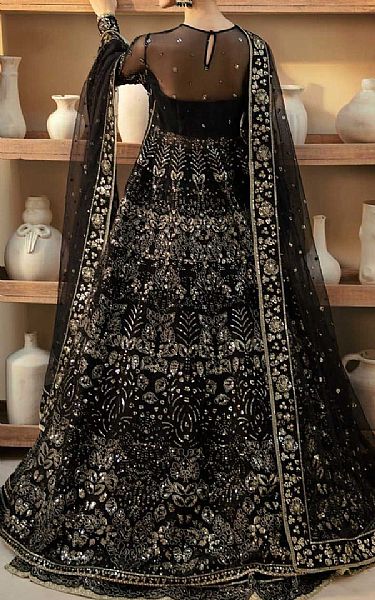 Akbar Aslam Black Organza Suit | Pakistani Embroidered Chiffon Dresses USA- Image 2