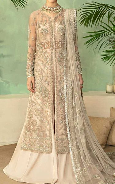 Akbar Aslam Off White Net Suit | Pakistani Embroidered Chiffon Dresses USA- Image 1