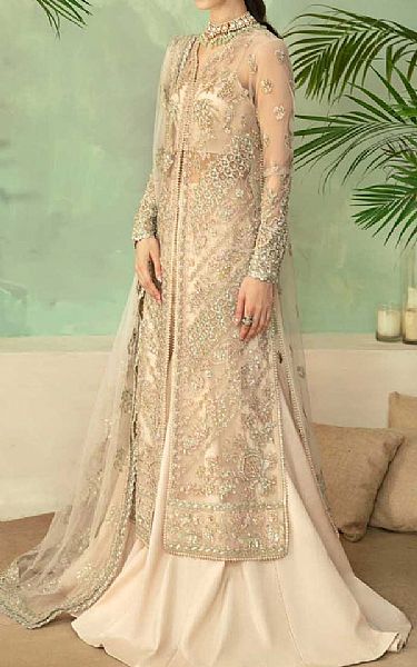 Akbar Aslam Off White Net Suit | Pakistani Embroidered Chiffon Dresses USA- Image 2