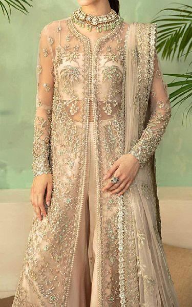 Akbar Aslam Off White Net Suit | Pakistani Embroidered Chiffon Dresses USA- Image 3
