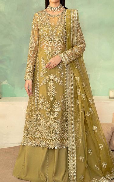 Akbar Aslam Olive Organza Suit | Pakistani Embroidered Chiffon Dresses USA- Image 1