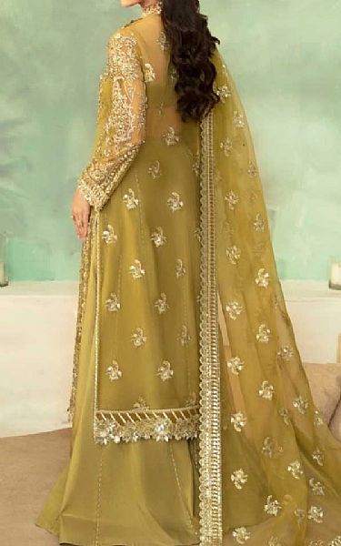 Akbar Aslam Olive Organza Suit | Pakistani Embroidered Chiffon Dresses USA- Image 2