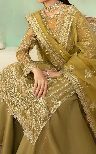 Akbar Aslam Olive Organza Suit | Pakistani Embroidered Chiffon Dresses USA- Image 3